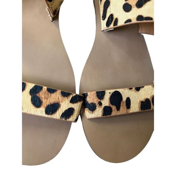 J CREW Sz 8 Leopard Calf Hair Leather Sandals Summer Beach Pool Slide Flats Tan - Picture 5 of 11